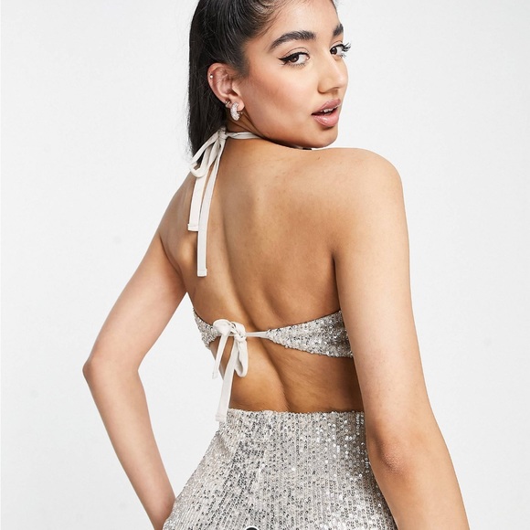 Sequin party halter crop top - Picture 4 of 6